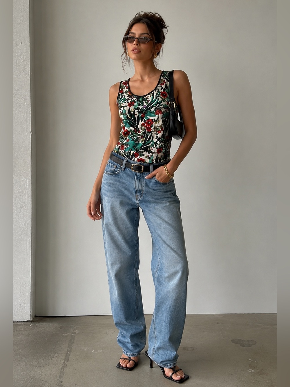 Elodie Anthropologie Floral Waffle Knit Tank Top Size M Boho Y2K Cami